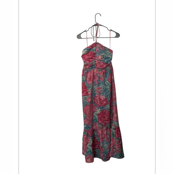 New Lush Ruched Halter Floral Maxi Dress, size Medium - Picture 3 of 8